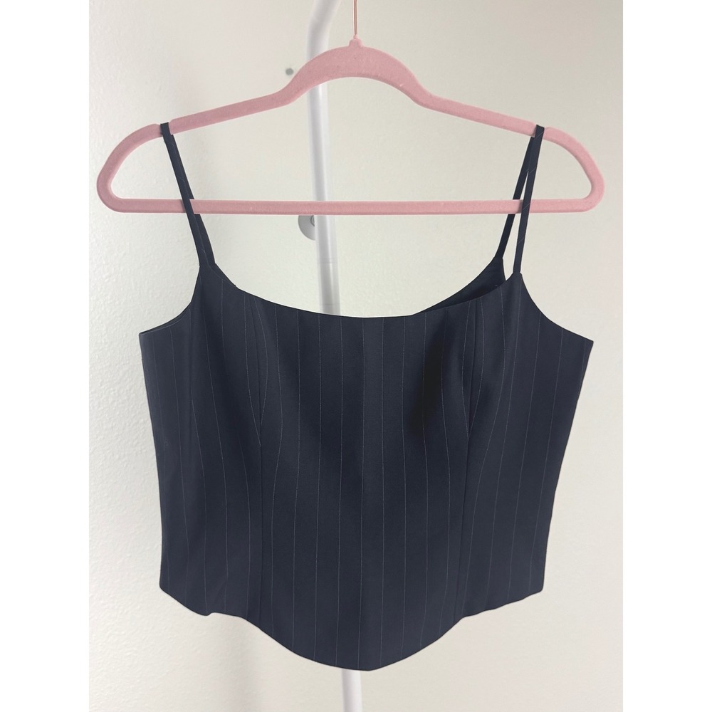 Y2K Vintage Hugo Buscati Blue Virgin Wool Pinstripe Spaghetti Strap Camisole Top